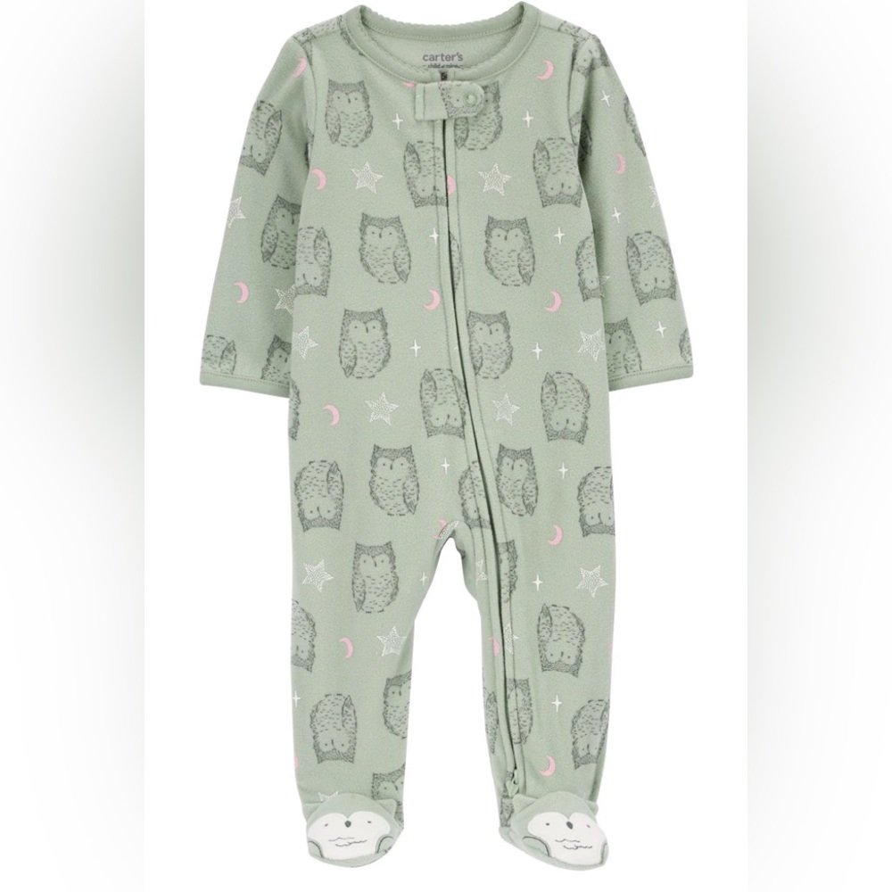 Carter’s green pink owl moon footie